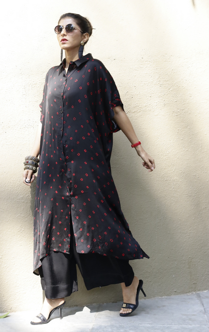 Bandhani Black Red Modal Co-ord Set : Buy Kurta Palazzo Modal Co-ord Set 'Red Embers'