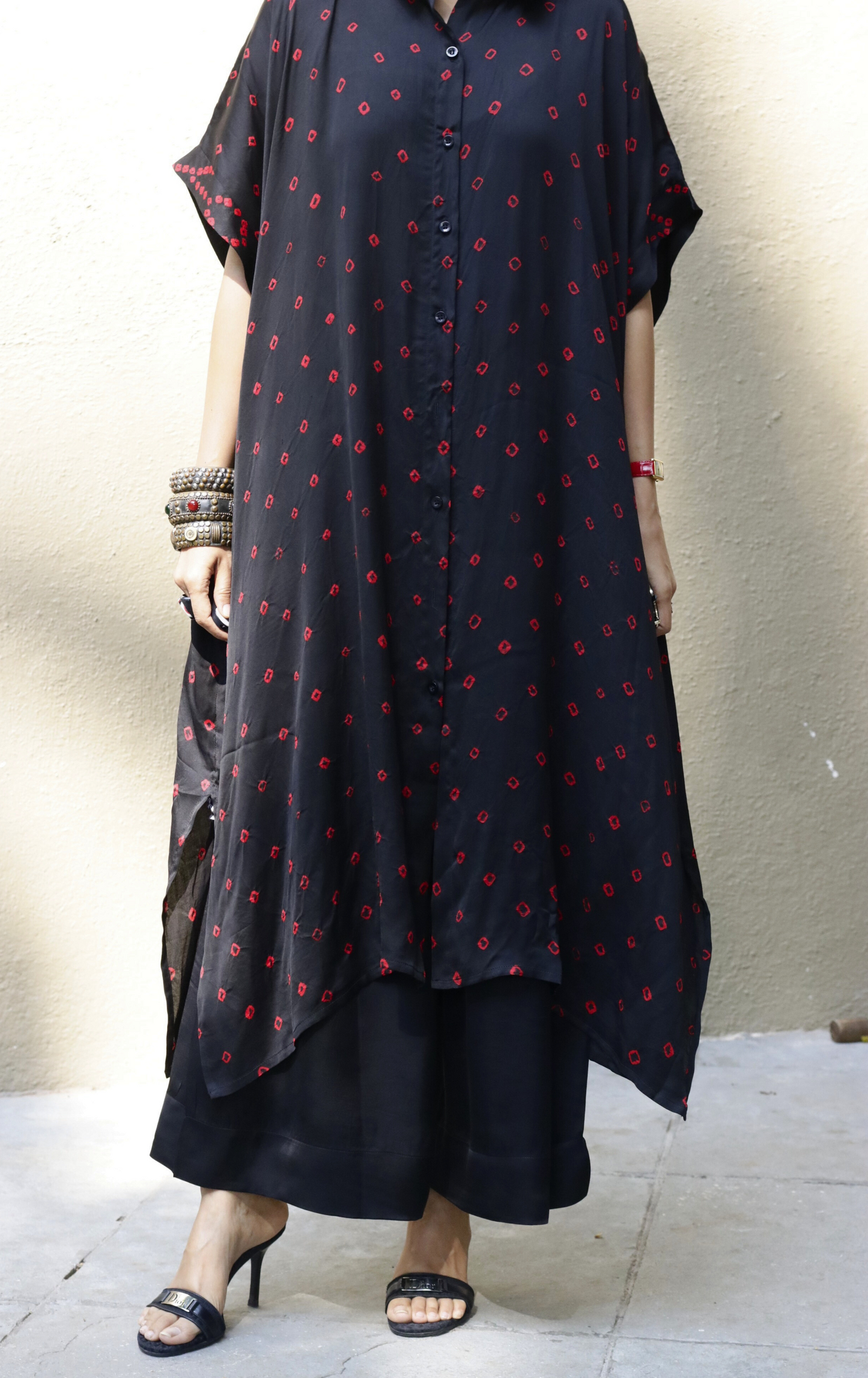 Bandhani Black Red Modal Co-ord Set : Buy Kurta Palazzo Modal Co-ord Set 'Red Embers'