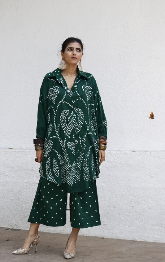 Green Bandhani 'Paisley Princess' Cotton Co-ord Set : Buy Kurta Palazzo Cotton Co-ord Set