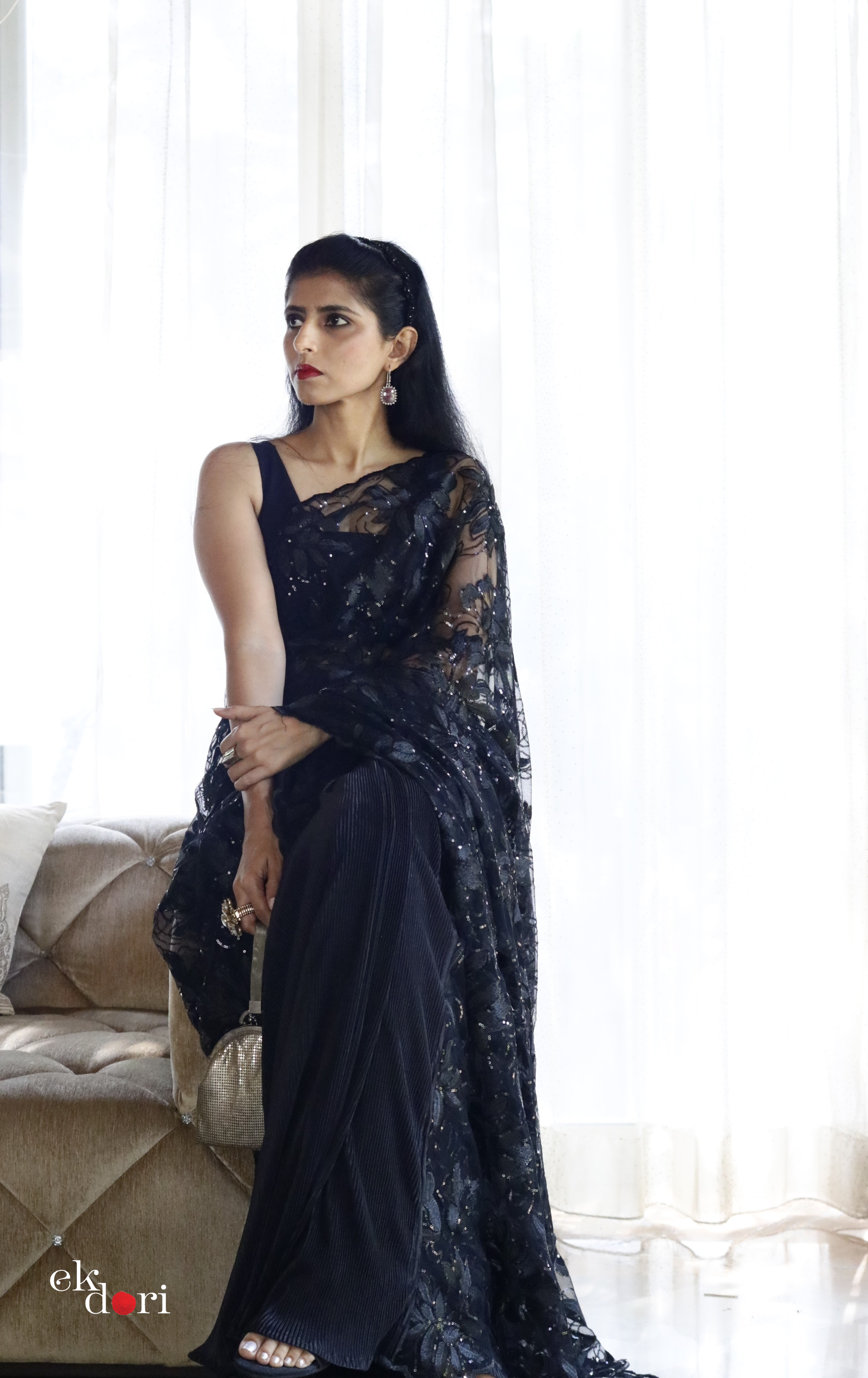 Enthralling Black Sequined Work Georgette Cocktail Party Saree With Blouse  | Party sarees, Cocktail party, Sequined