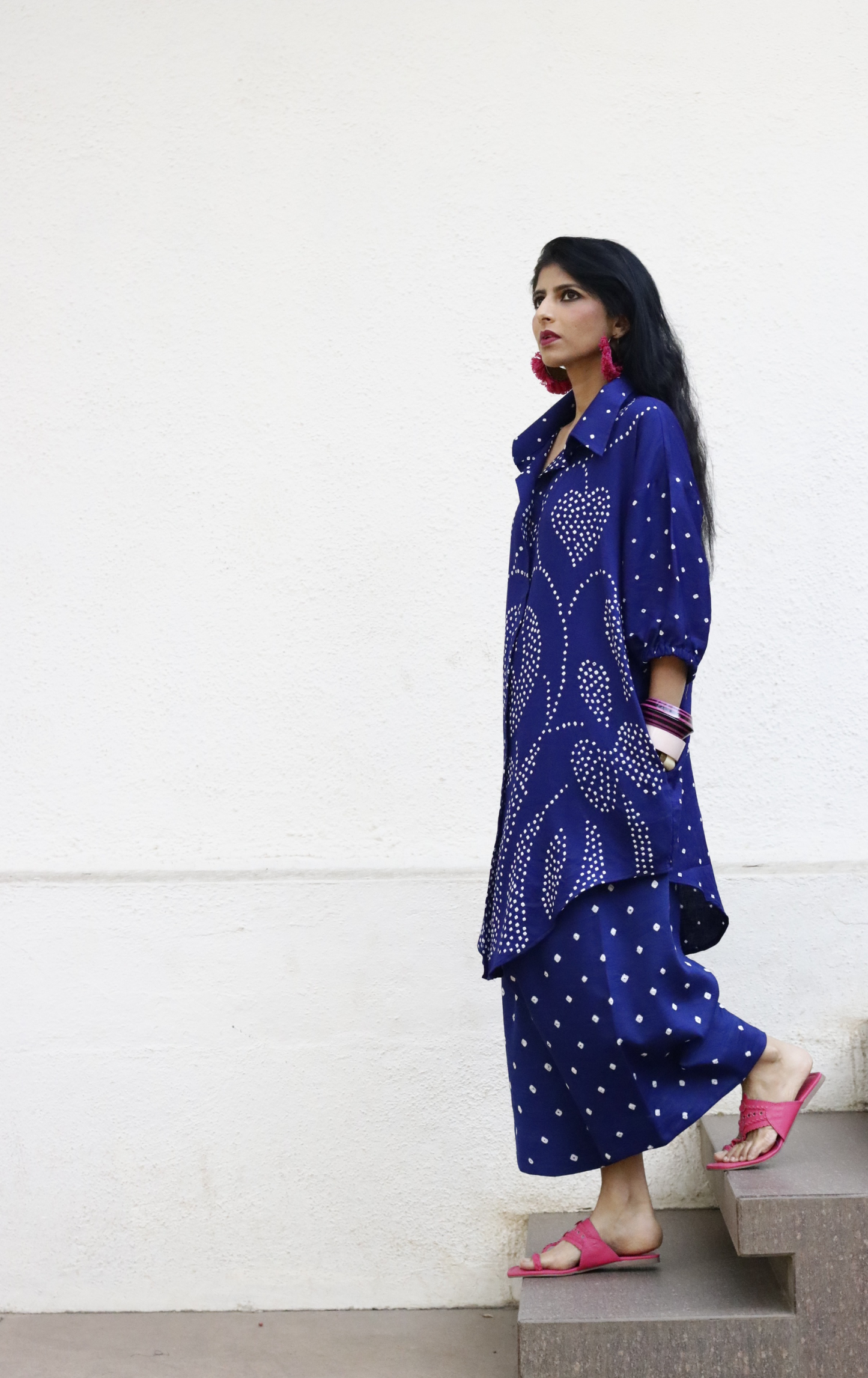 Bandhani Blue Cotton Co-ord Set : Buy Kurta Palazzo Cotton Co-ord Set