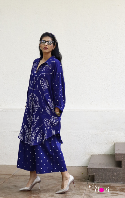 Bandhani Blue Cotton Co-ord Set : Buy Kurta Palazzo Cotton Co-ord Set