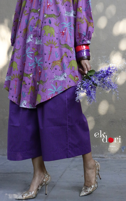 Cotton Kurta Co-Ord Set 'Purple Jungle' : Buy Palazzo Pant Kurta Cotton Co-ord Set In Bright Fun Print