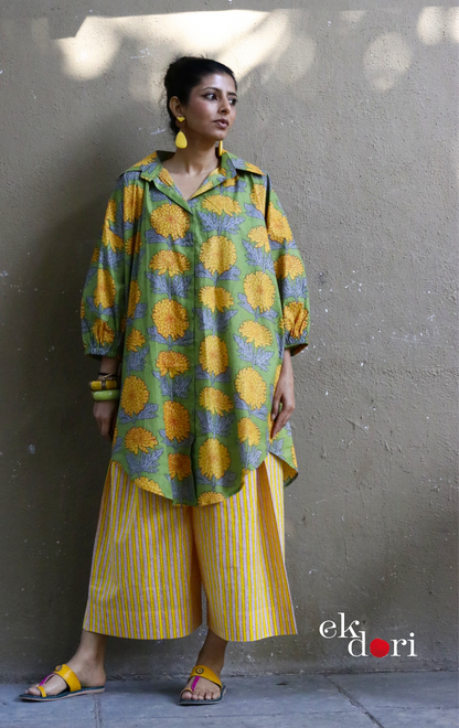 Cotton Kurta Co-Ord Set 'Marigold Mornings' : Buy Palazzo Pant Kurta Cotton Co-ord Set In Bright Fun Print