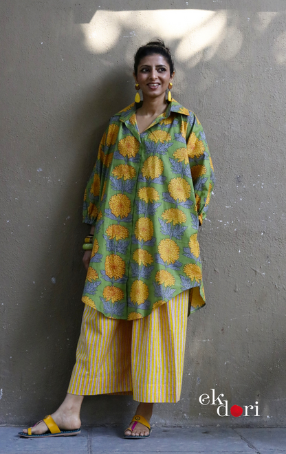 Cotton Kurta Co-Ord Set 'Marigold Mornings' : Buy Palazzo Pant Kurta Cotton Co-ord Set In Bright Fun Print