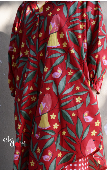 Cotton Kurta Co-Ord Set 'Bird Song' : Buy Palazzo Pant Kurta Cotton Co-ord Set In Bright Fun Print