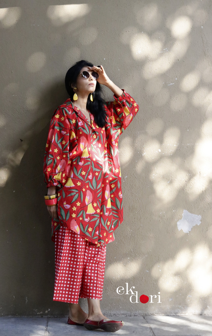 Cotton Kurta Co-Ord Set 'Bird Song' : Buy Palazzo Pant Kurta Cotton Co-ord Set In Bright Fun Print