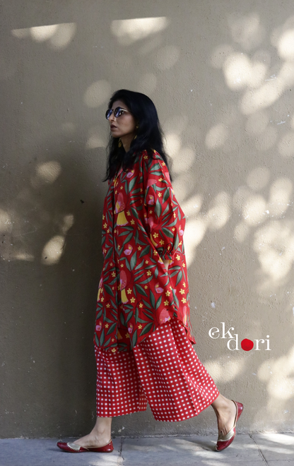 Cotton Kurta Co-Ord Set 'Bird Song' : Buy Palazzo Pant Kurta Cotton Co-ord Set In Bright Fun Print