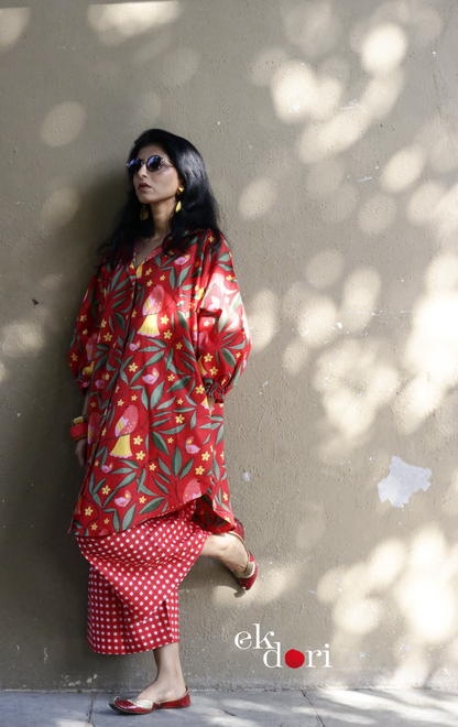 Cotton Kurta Co-Ord Set 'Bird Song' : Buy Palazzo Pant Kurta Cotton Co-ord Set In Bright Fun Print