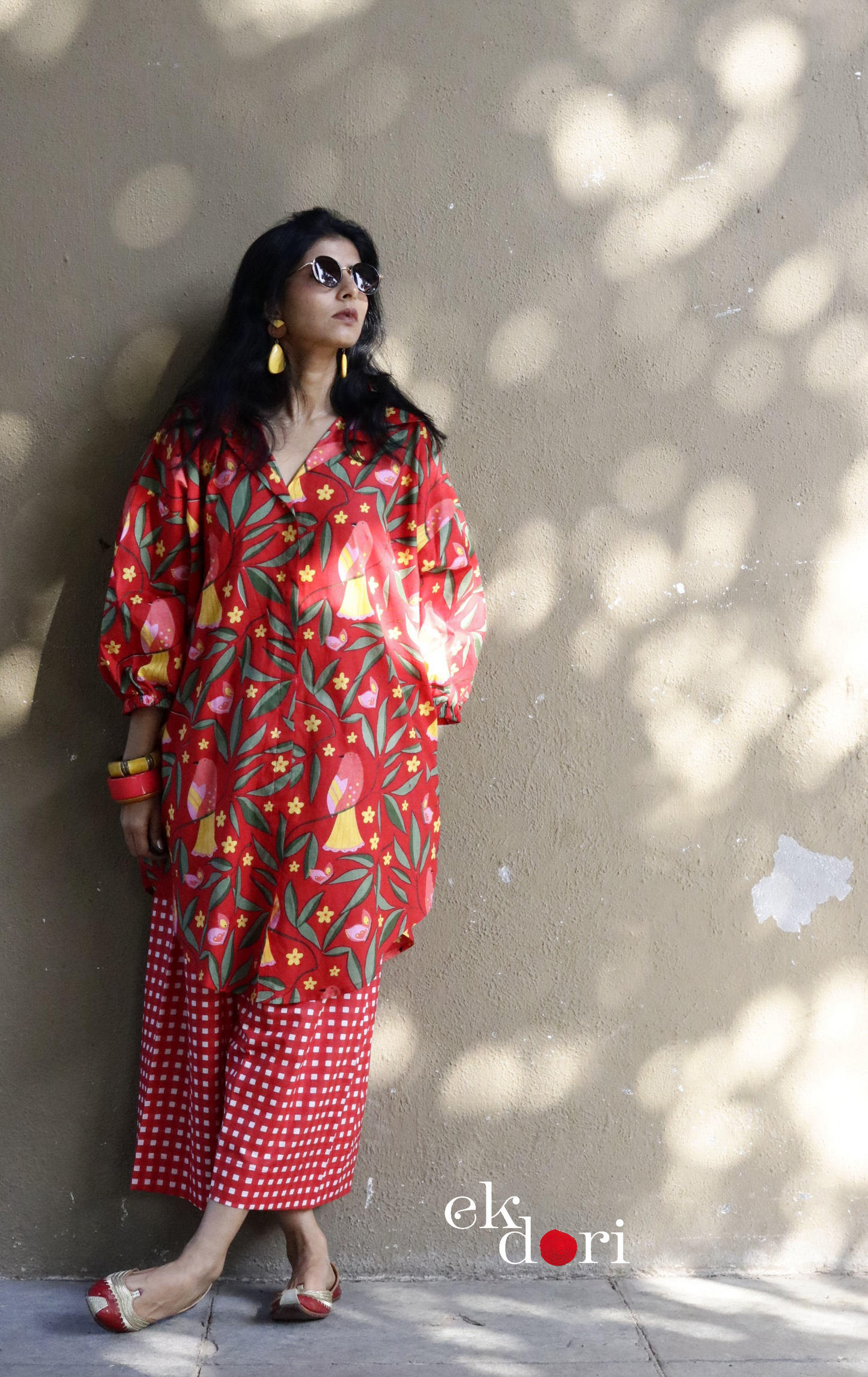 Cotton Kurta Co-Ord Set 'Bird Song' : Buy Palazzo Pant Kurta Cotton Co-ord Set In Bright Fun Print