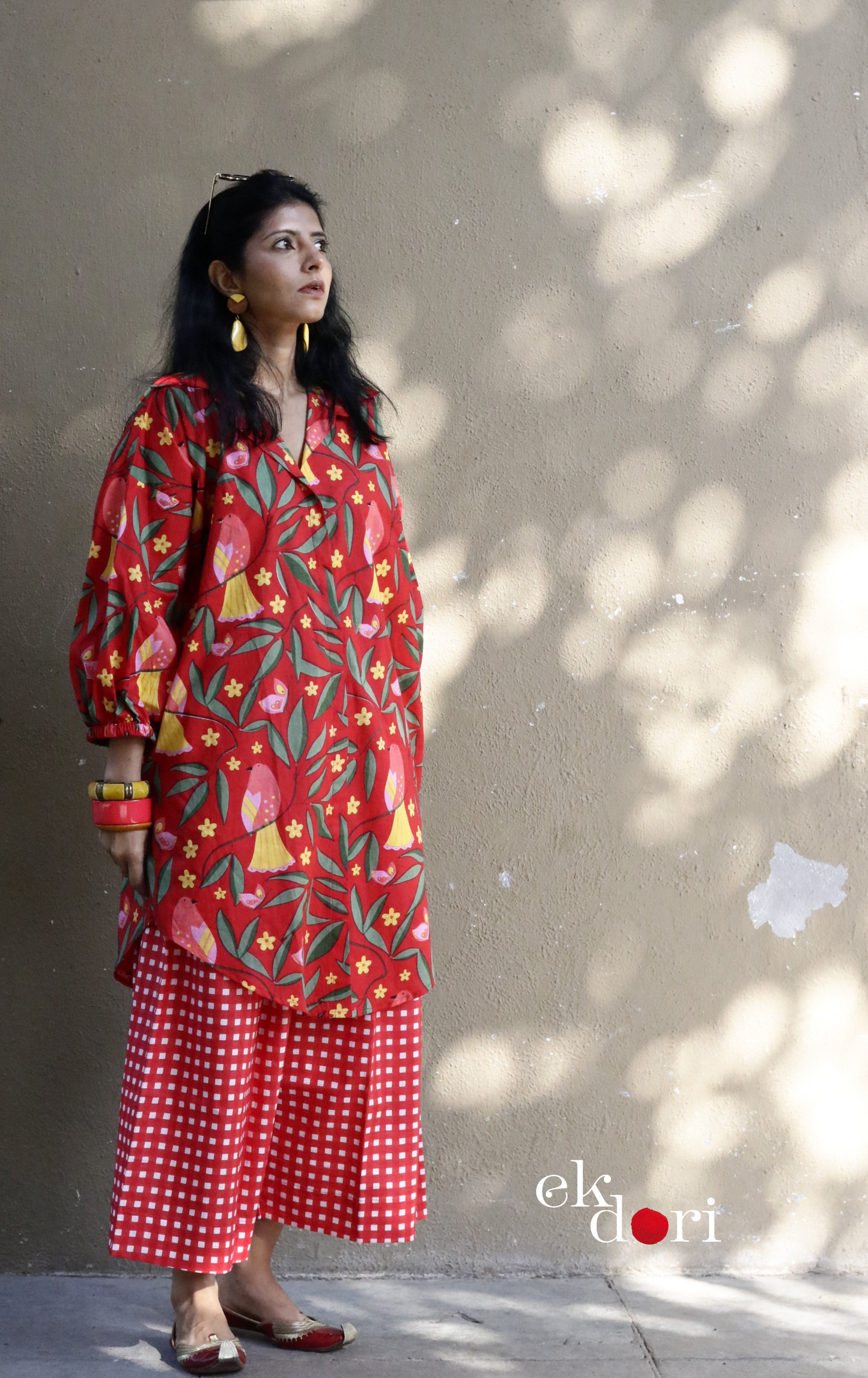 Cotton Kurta Co-Ord Set 'Bird Song' : Buy Palazzo Pant Kurta Cotton Co-ord Set In Bright Fun Print