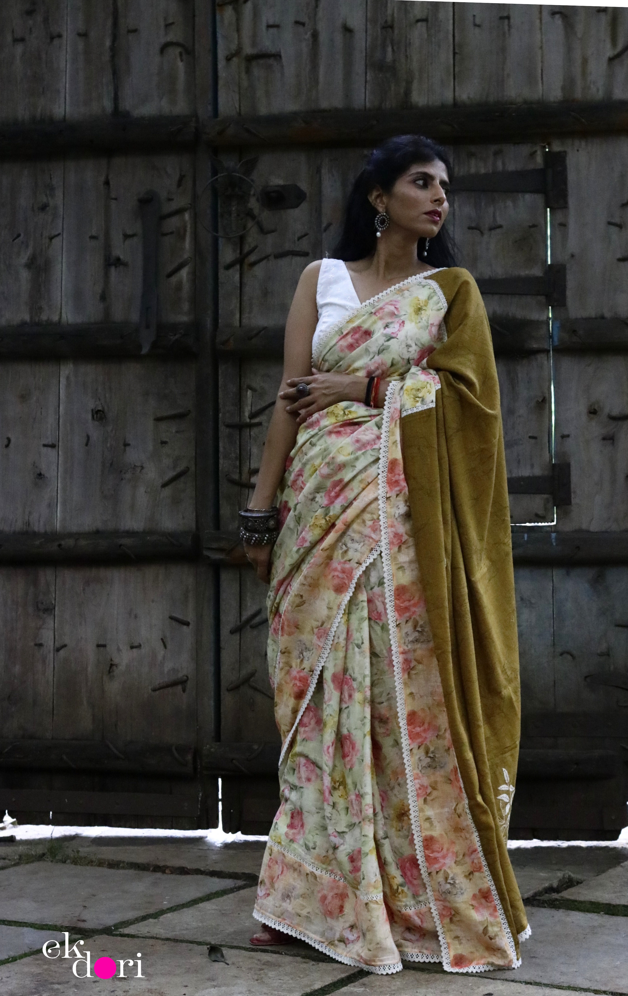 Maryam - Floral Digital Printed Linen Saree | Linen World
