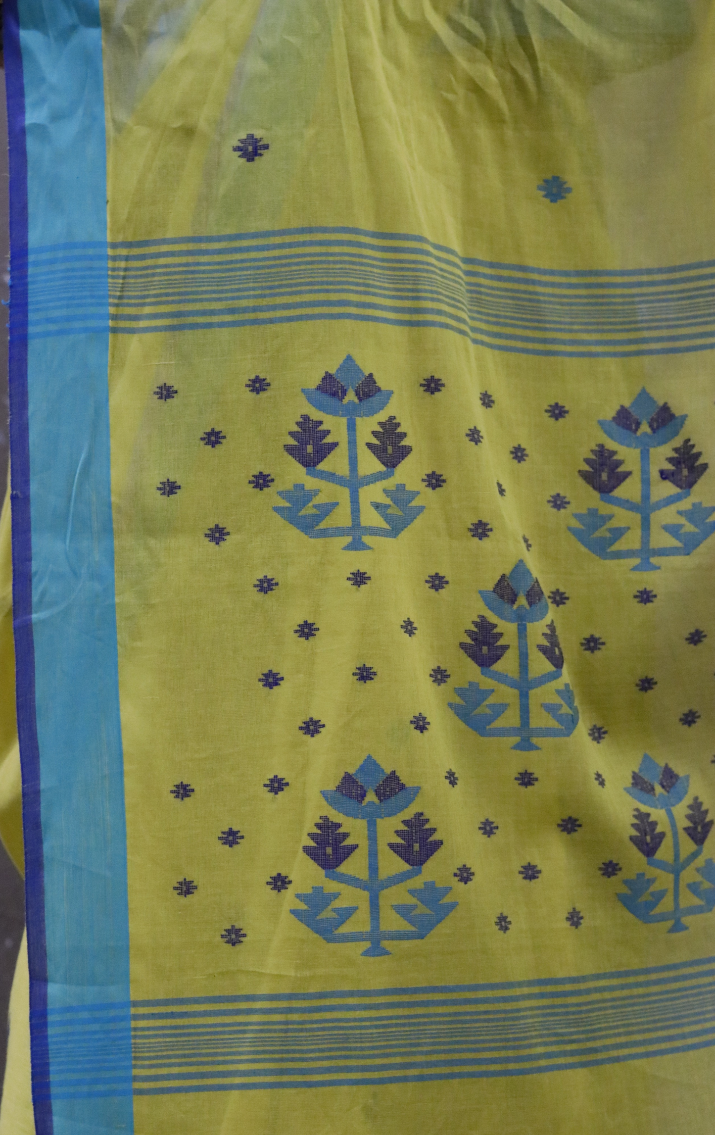 Buy Green Soft Cotton Jamdani Saree : Green Blue Needle Jamdani Handmade Saree