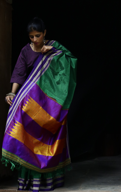 Buy Ilkal Cotton Silk Handloom Saree : Handloom Ilkal 'Emerald Amethyst'