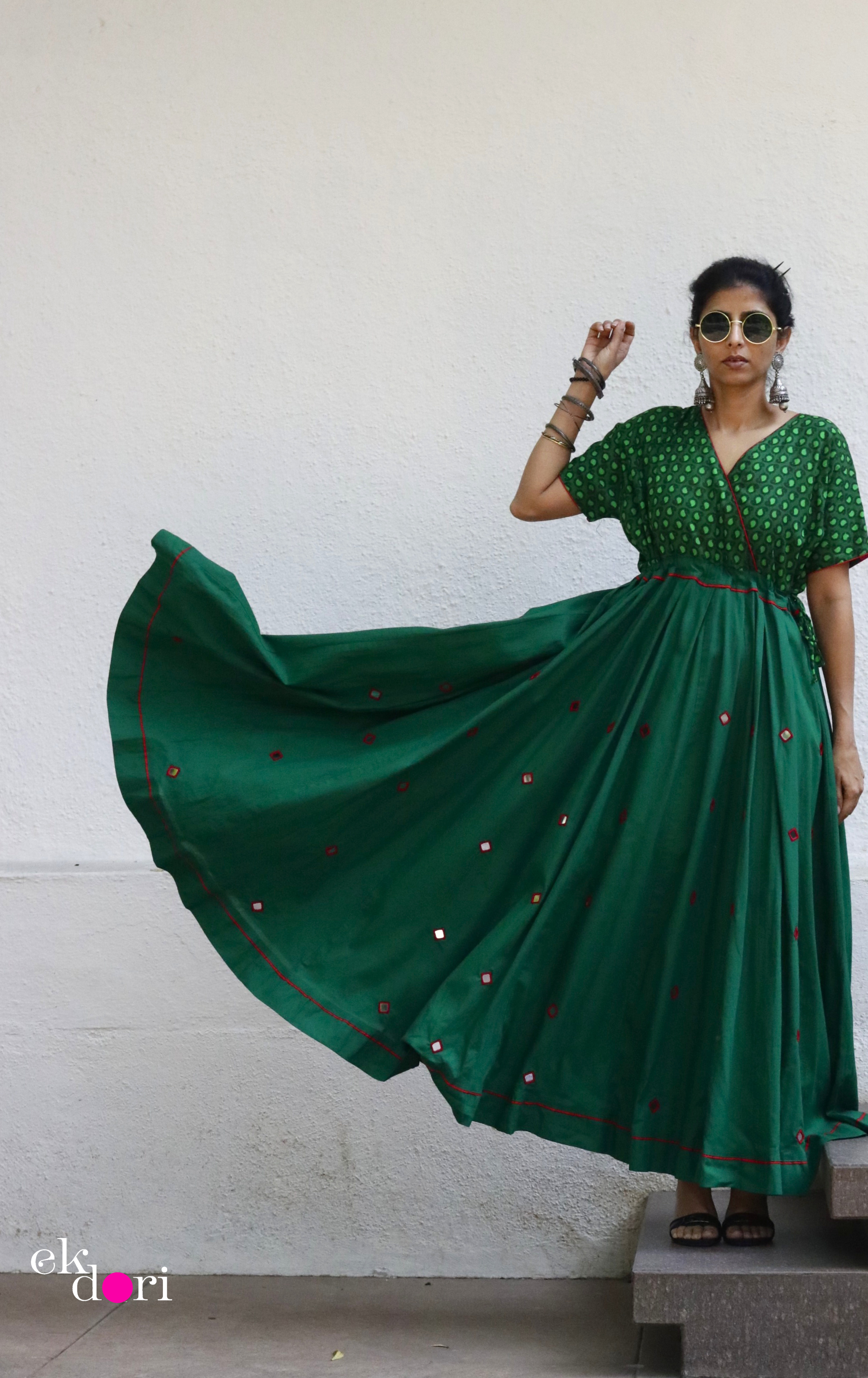 Buy Olive Green Georgette Thread Gathering Wear Long Anarkali Gown Online