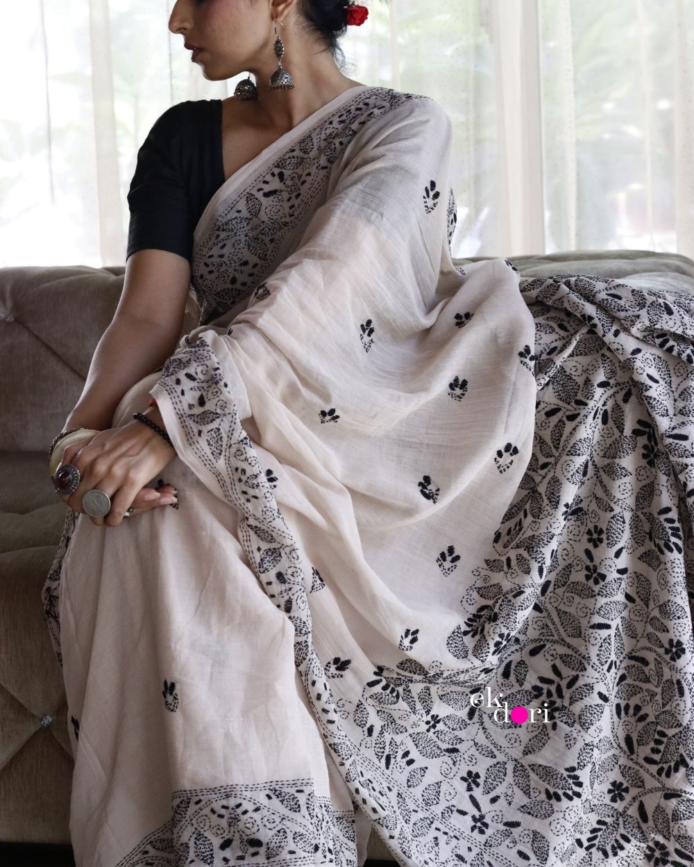 Kantha Stitch Saree on Tussar Silk #191038 | K Sarees