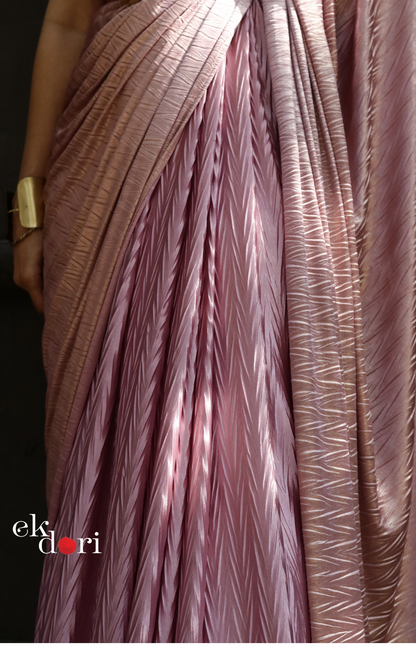 Gold & Pink Saree : Micro Pleated Designer Saree : Metallic Cocktail Saree