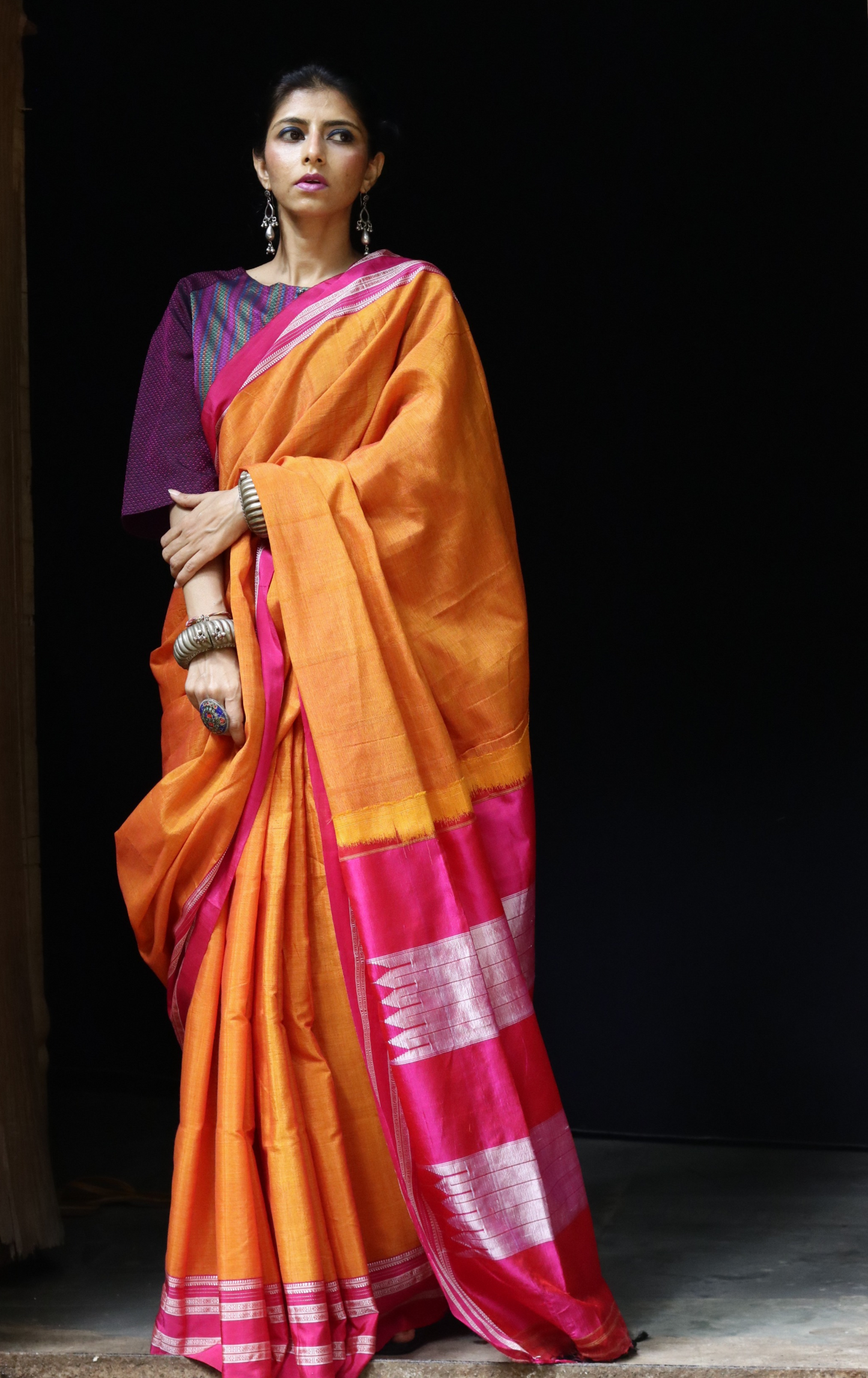 Buy Ilkal Cotton Silk Handloom Saree : Handloom Ilkal 'Narangi Rani'