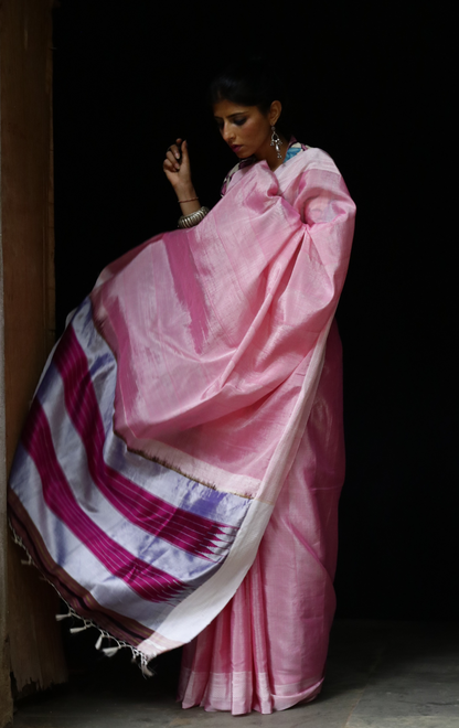 Buy Ilkal Cotton Silk Handloom Saree : Handloom Ilkal 'Bubblebum Pink Saree'&nbsp;