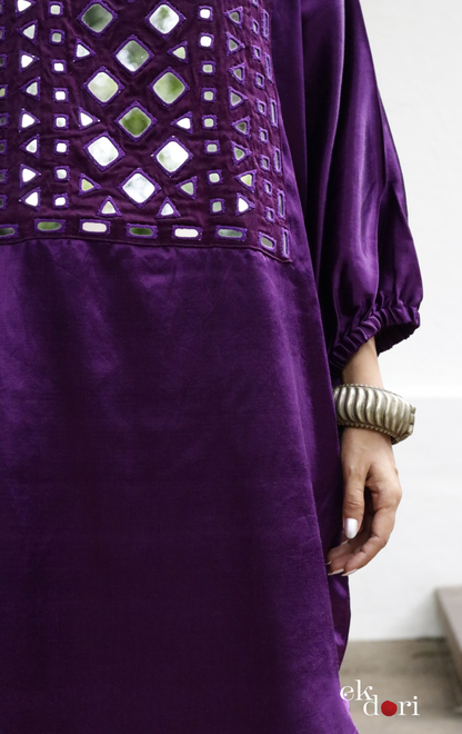 'Deep Purple' Mashru Mirror Work Co-ord Set in Purple : Buy Palazzo Kurta Festive Co-ord Set