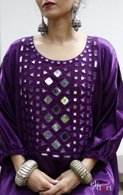 'Deep Purple' Mashru Mirror Work Co-ord Set in Purple : Buy Palazzo Kurta Festive Co-ord Set