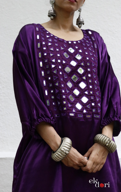 'Deep Purple' Mashru Mirror Work Co-ord Set in Purple : Buy Palazzo Kurta Festive Co-ord Set