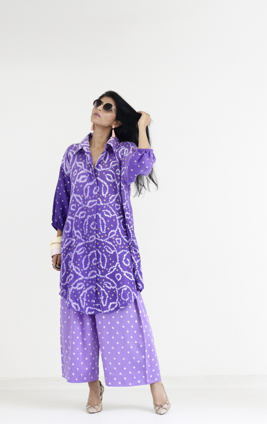 Bandhani Purple Shaded Cotton Co-ord Set : Buy Kurta Palazzo Cotton Co-ord Set