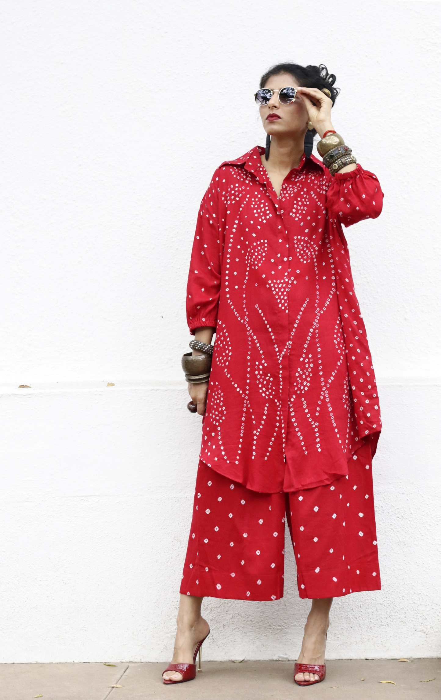 Bandhani 'Flower Garden' Cotton Co-ord Set In Red: Buy Kurta Palazzo Cotton Co-ord Set