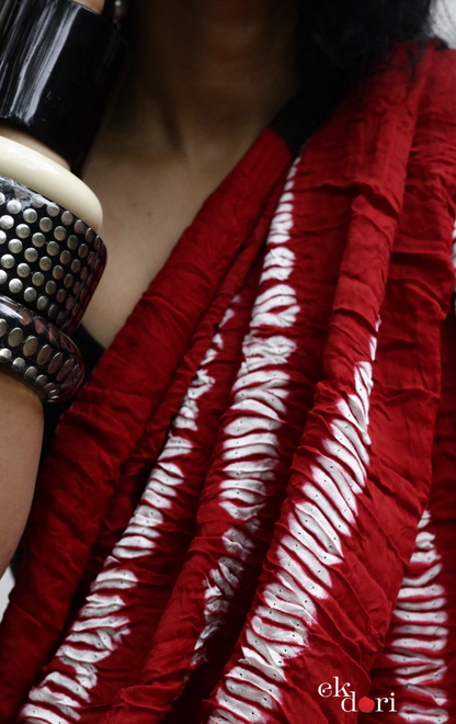 Buy Statement Red Shibori Saree : Red Black Shibori Cocktail Saree 'Deep Love'