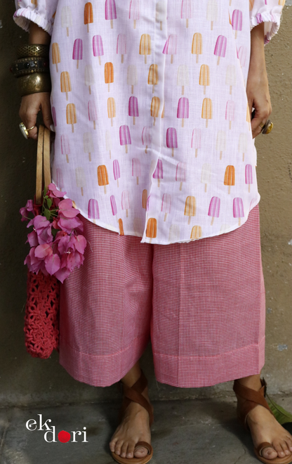 'Orange Bar' Pink Cotton Co-ord Set : Buy Palazzo Pant Kurta Cotton Co-ord Set