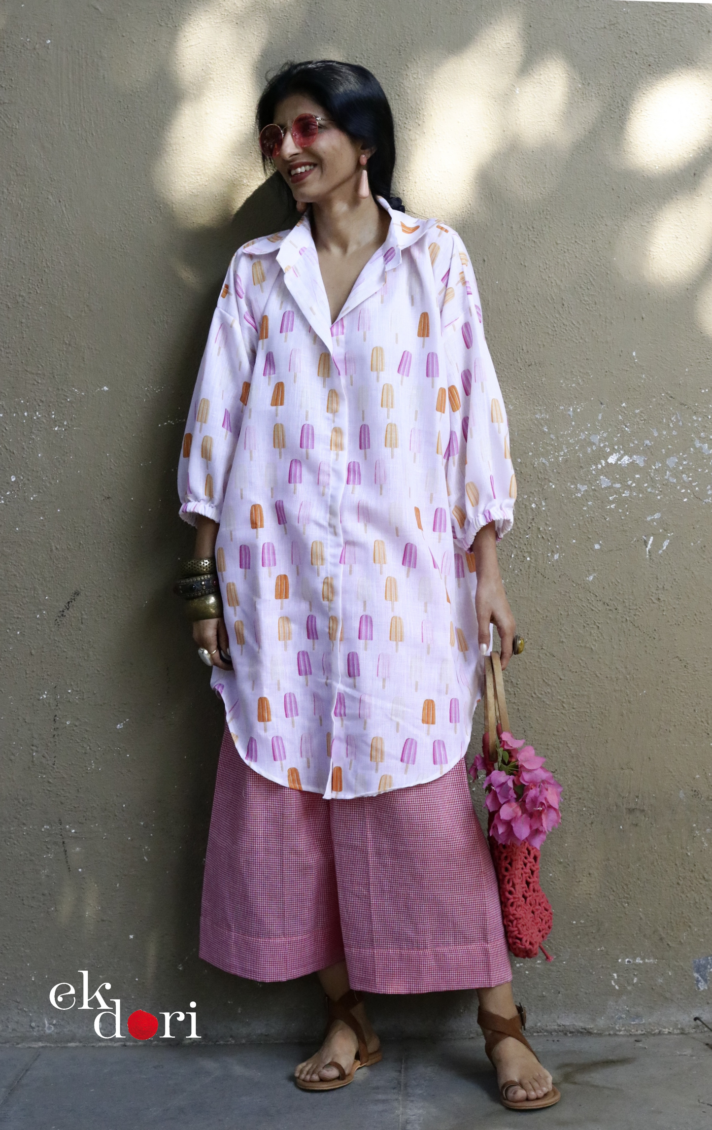 'Orange Bar' Pink Cotton Co-ord Set : Buy Palazzo Pant Kurta Cotton Co-ord Set