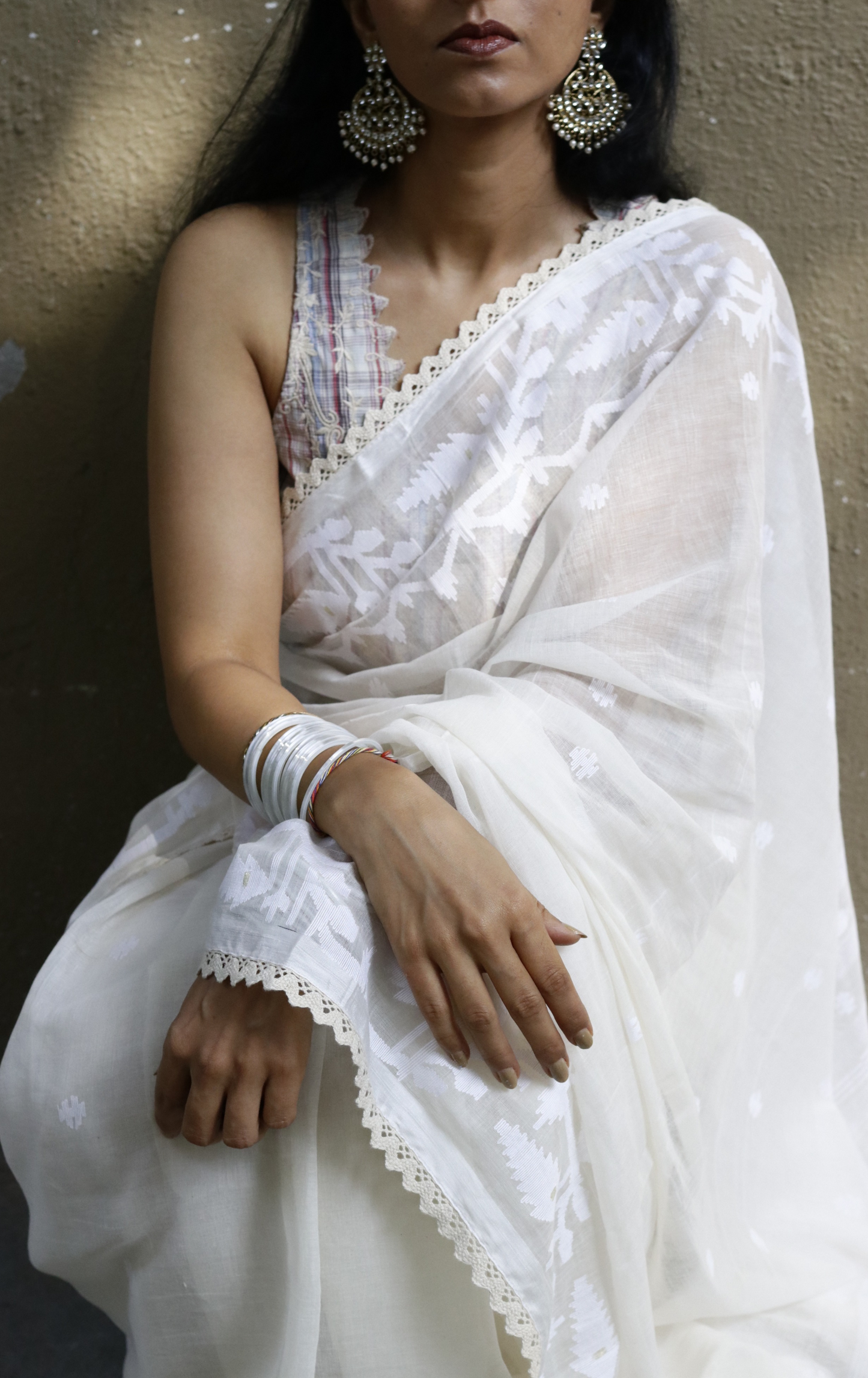 Buy Muslin White Jamdani Saree : Moonlight White Jamdani Saree