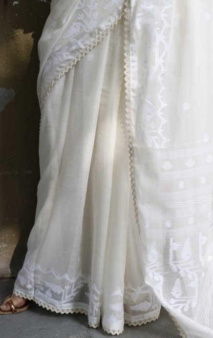 Buy Muslin White Jamdani Saree : Moonlight White Jamdani Saree