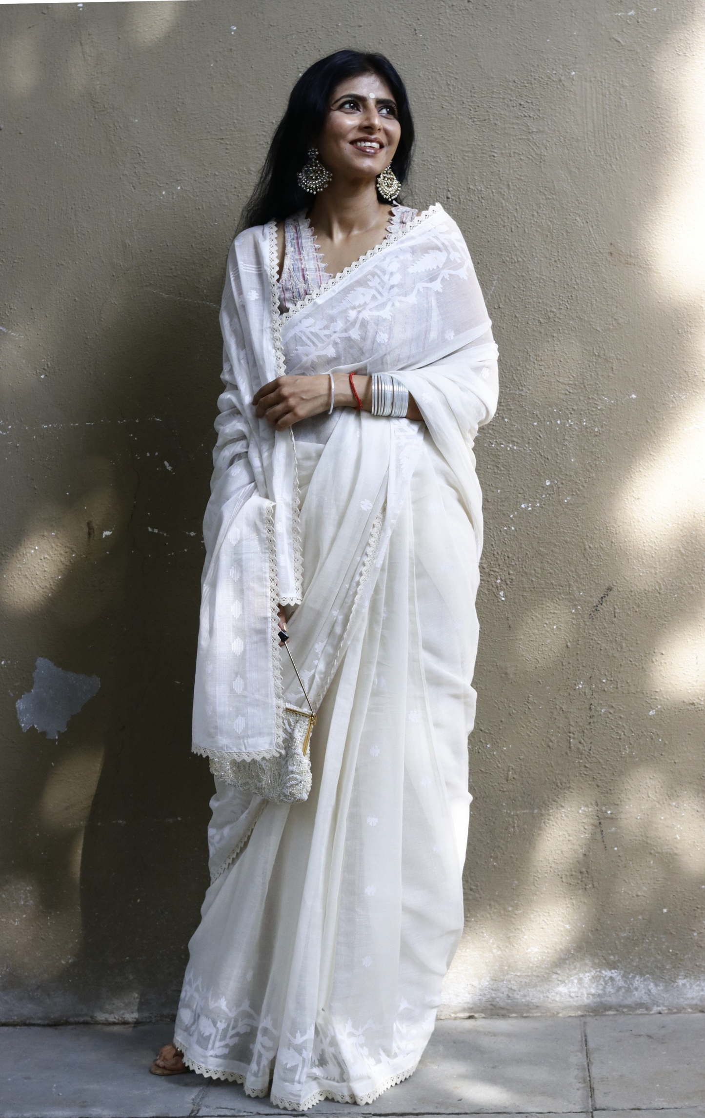 Buy Muslin White Jamdani Saree : Moonlight White Jamdani Saree