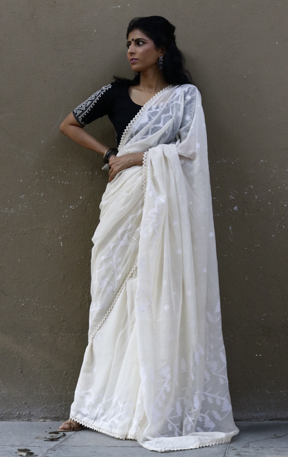 Buy Muslin White Jamdani Saree : Moonlight White Jamdani Saree