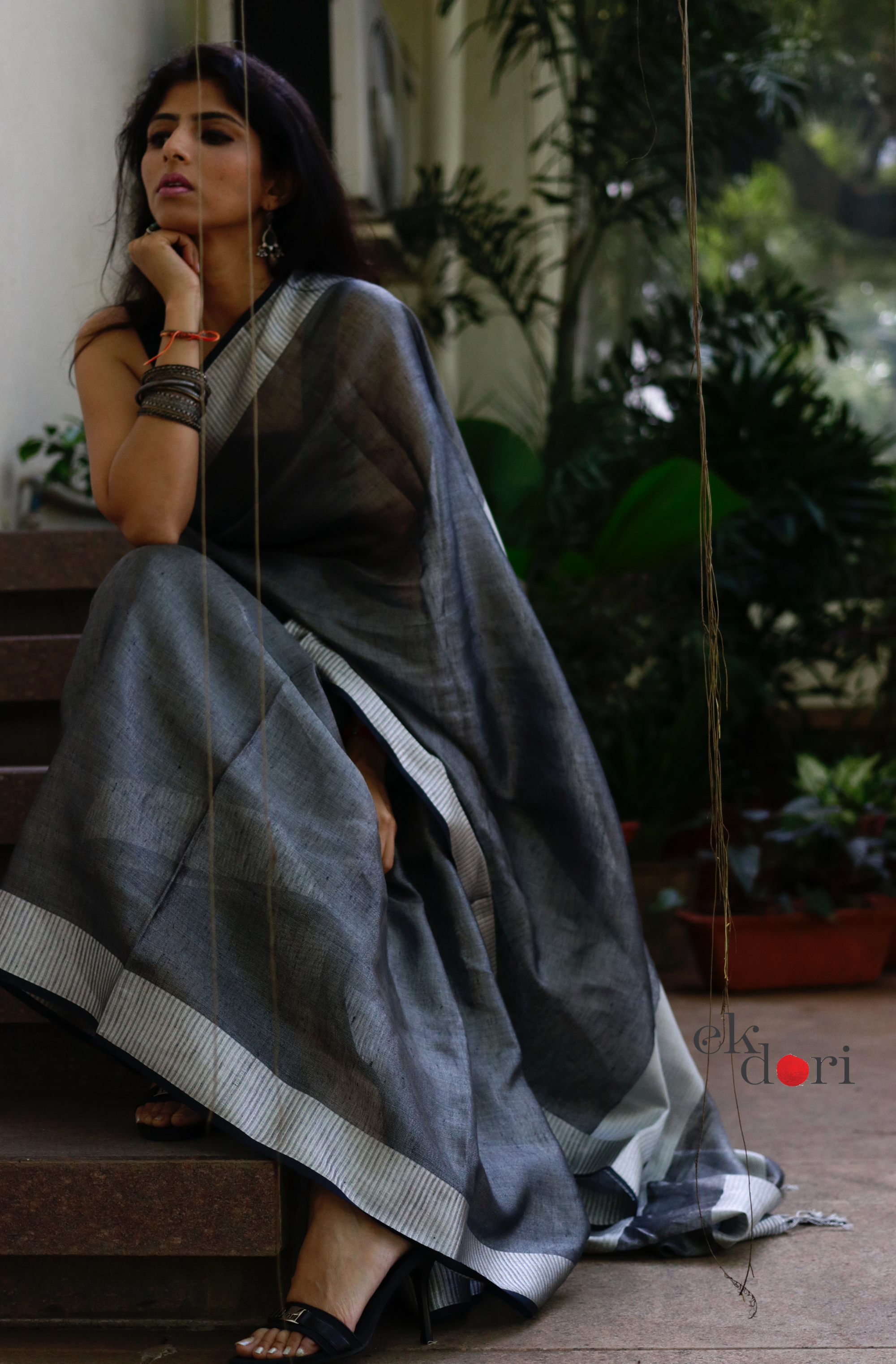 JUST FASHION LINEN AND ZARI WORK SAREES With Blouse Attached - justfashion  - 4250643