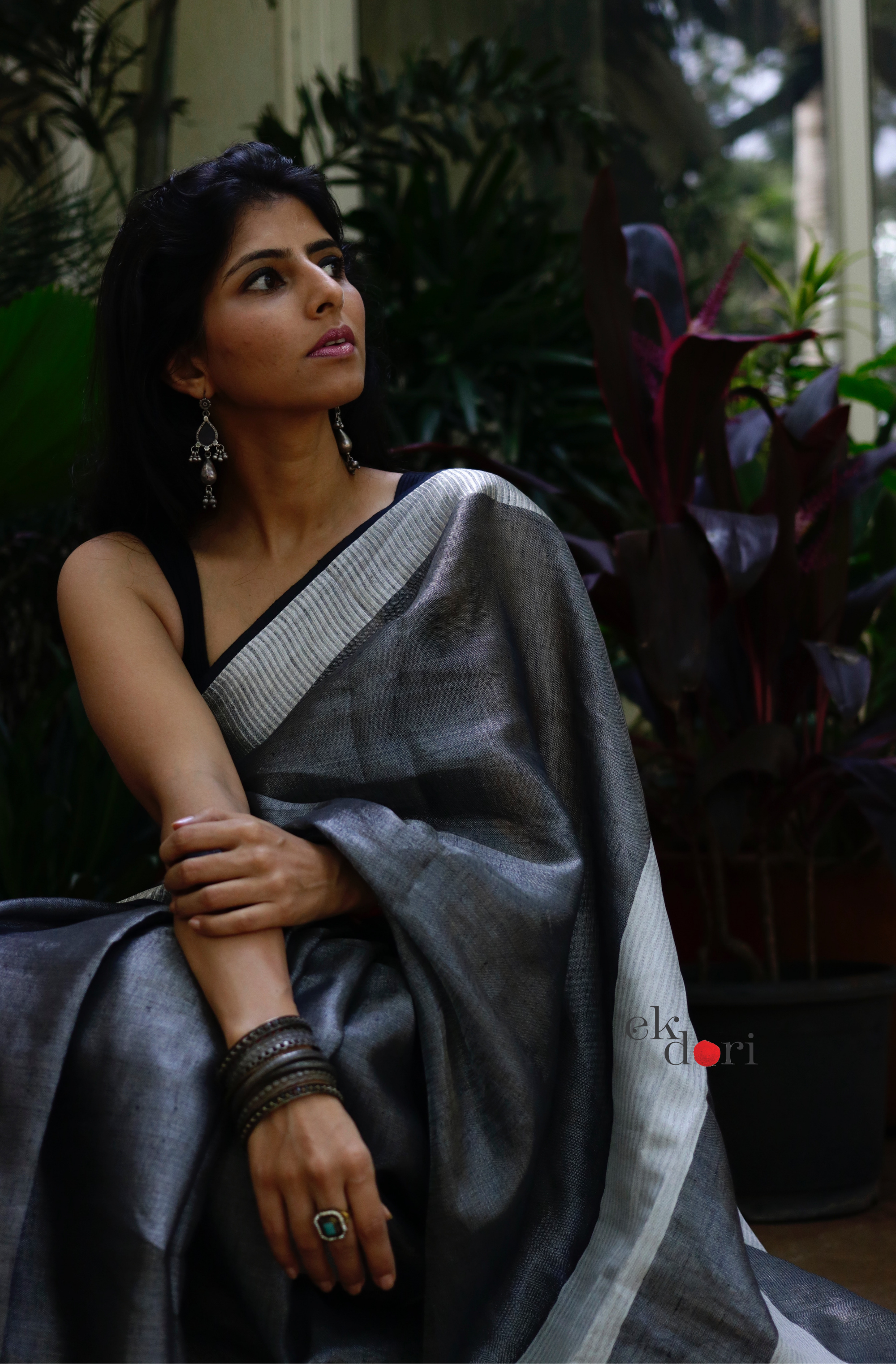Buy online Pure Linen Silk Sarees with woven motifs and Rich Pallu - Light  Orange-AF425