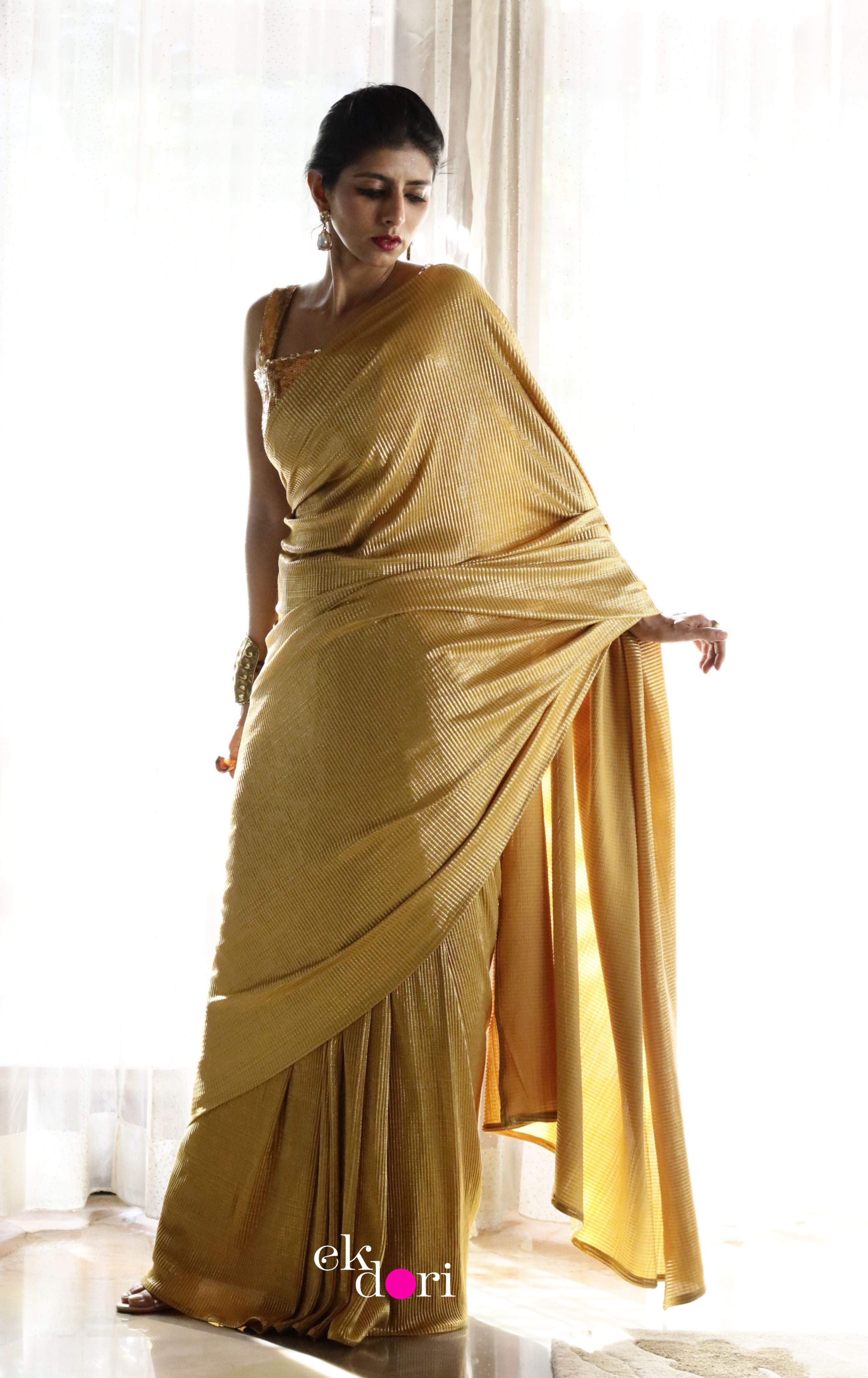 Buy Golden Kanjeevaram Silk Saree Online in USA with Red Edging – Pure  Elegance