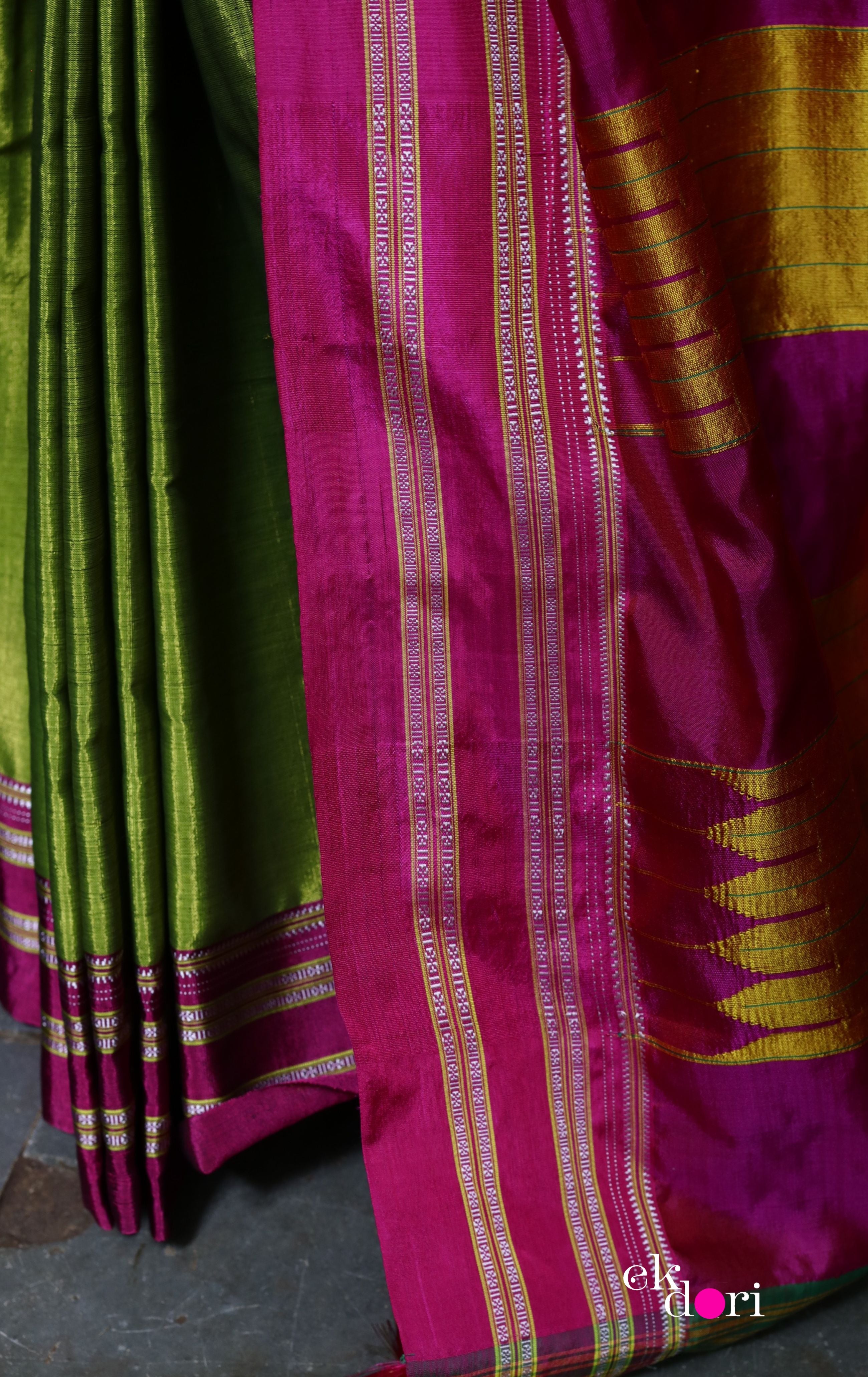 Bottle Green Ilkal Handloom Cotton Silk Saree