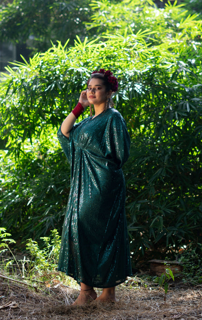 Naina Green Sequin Kaftan Dress : Festive Sequin Kaftan Dress