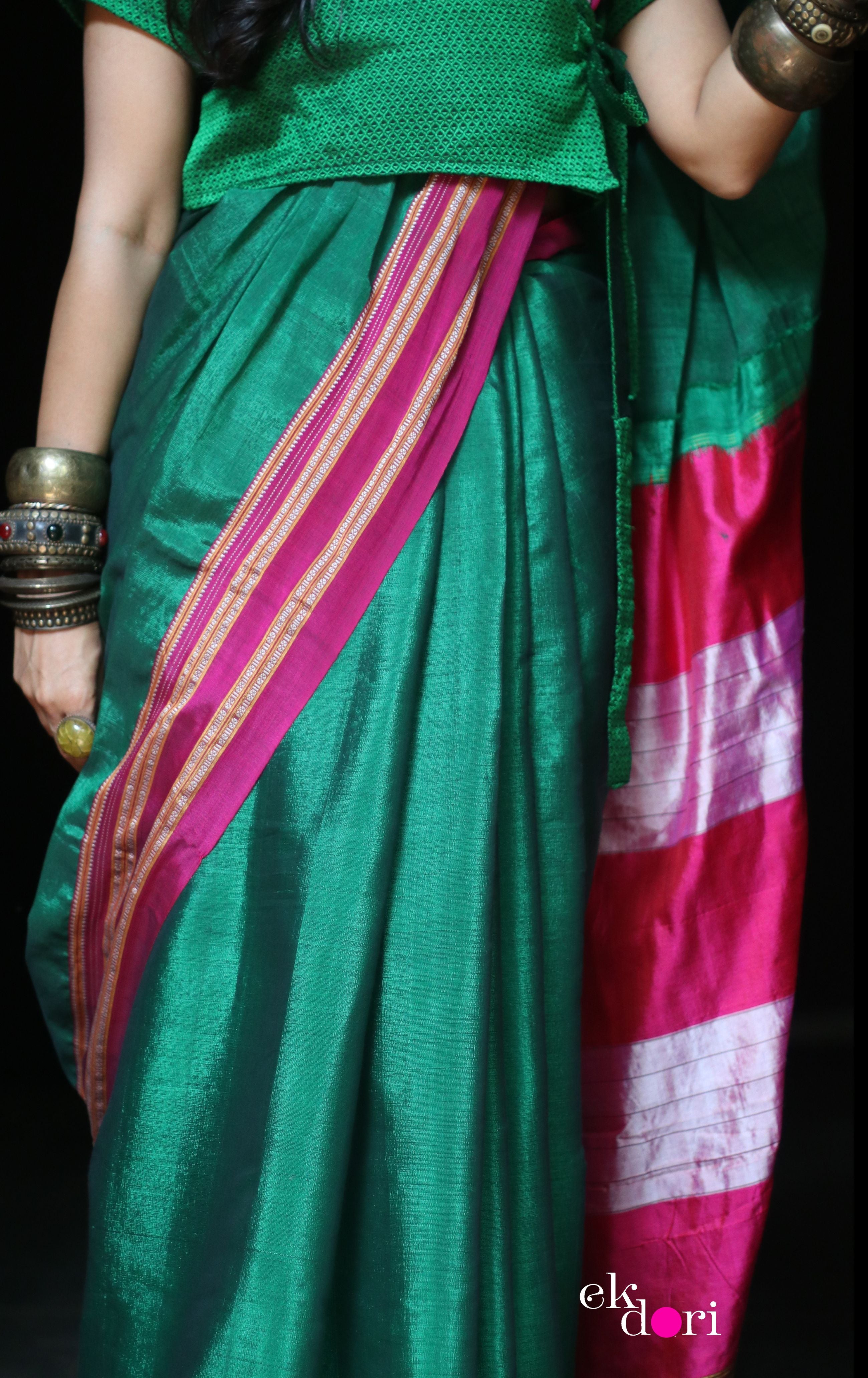 Green Cotton Silk Ilkal Saree – Samvita