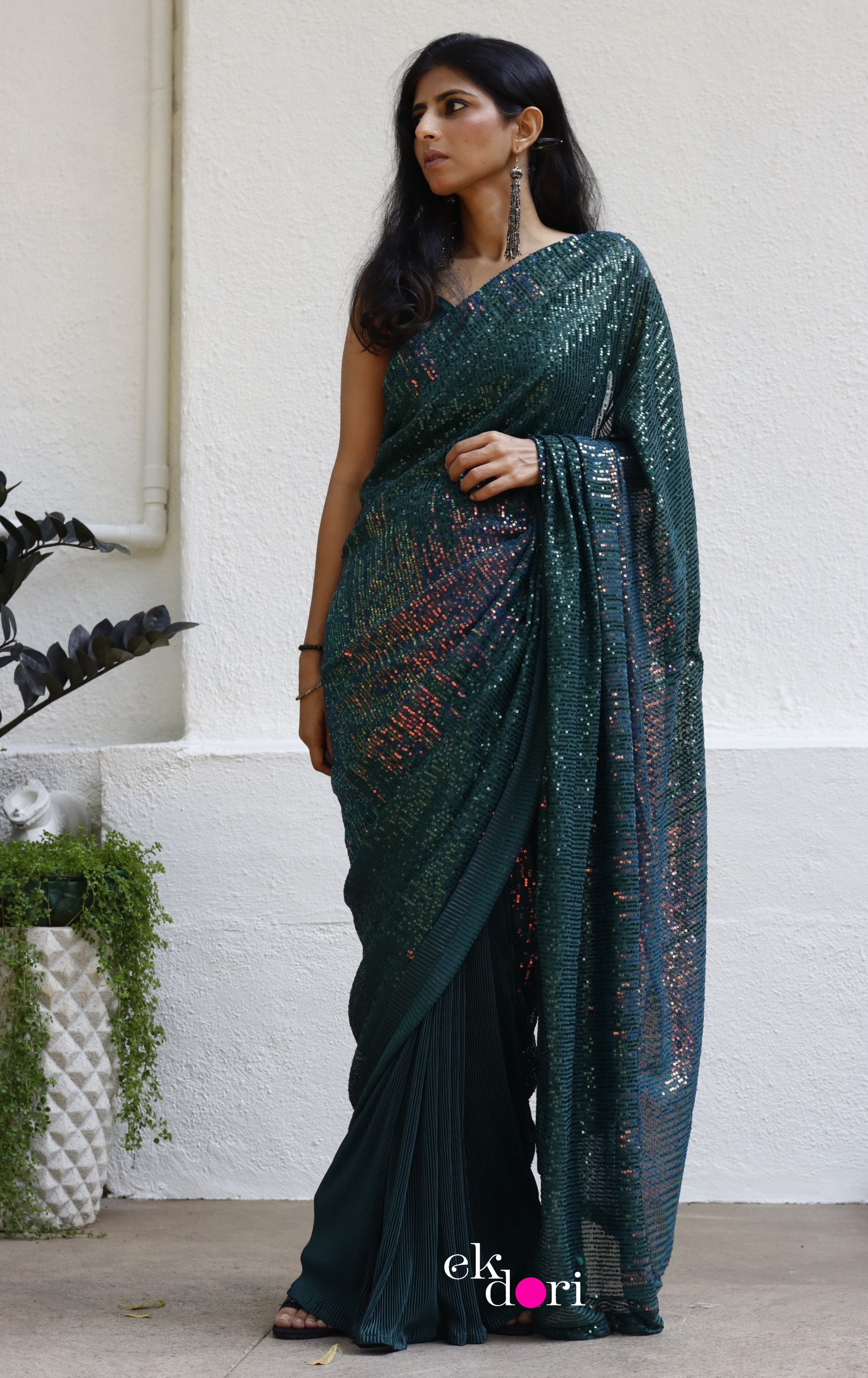 Buy Azia Teal Green Georgette Saree Online | Rouje Official