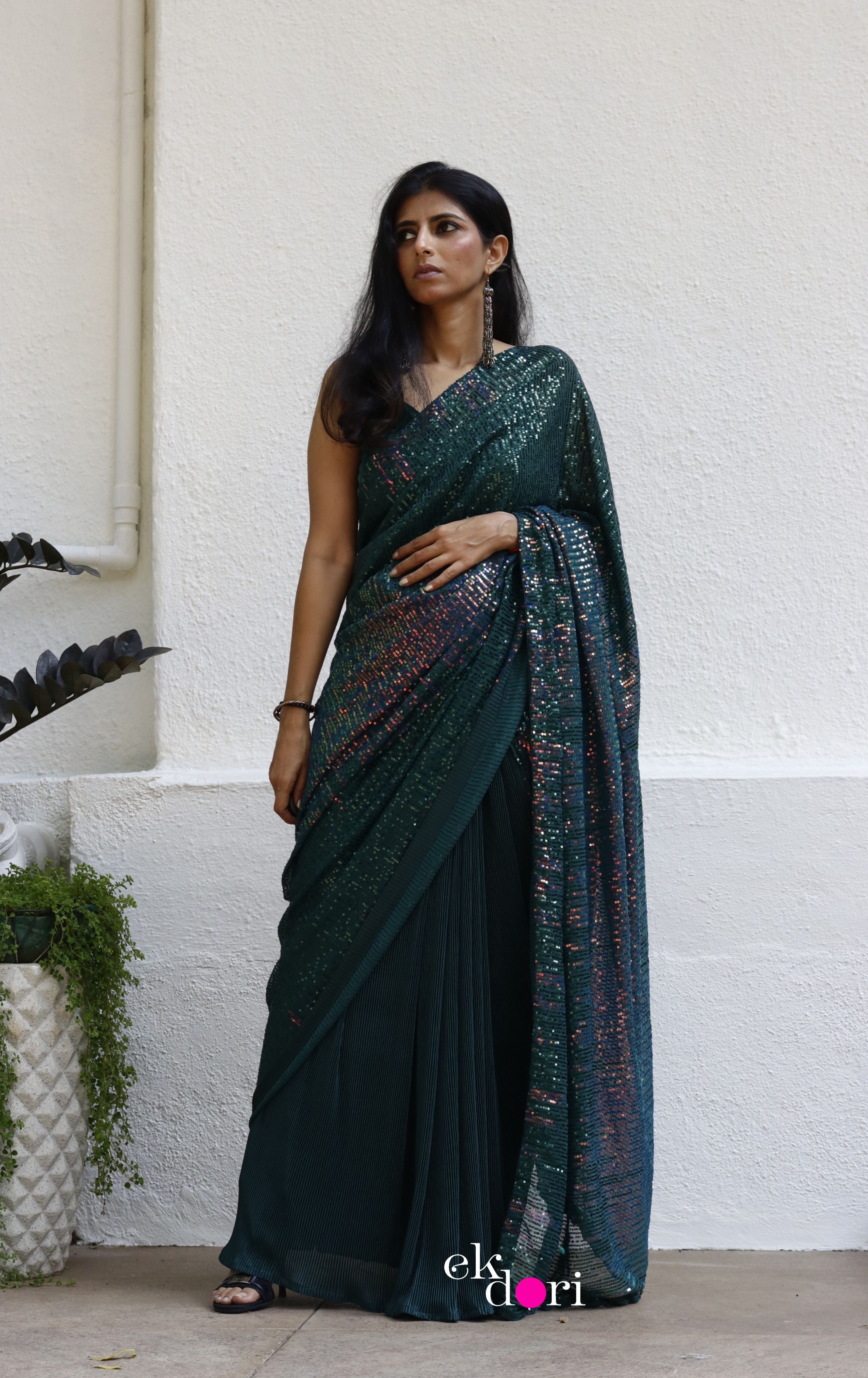 Buy Black Chiffon Cocktail Saree Online in UAE @Mohey - Saree for Women