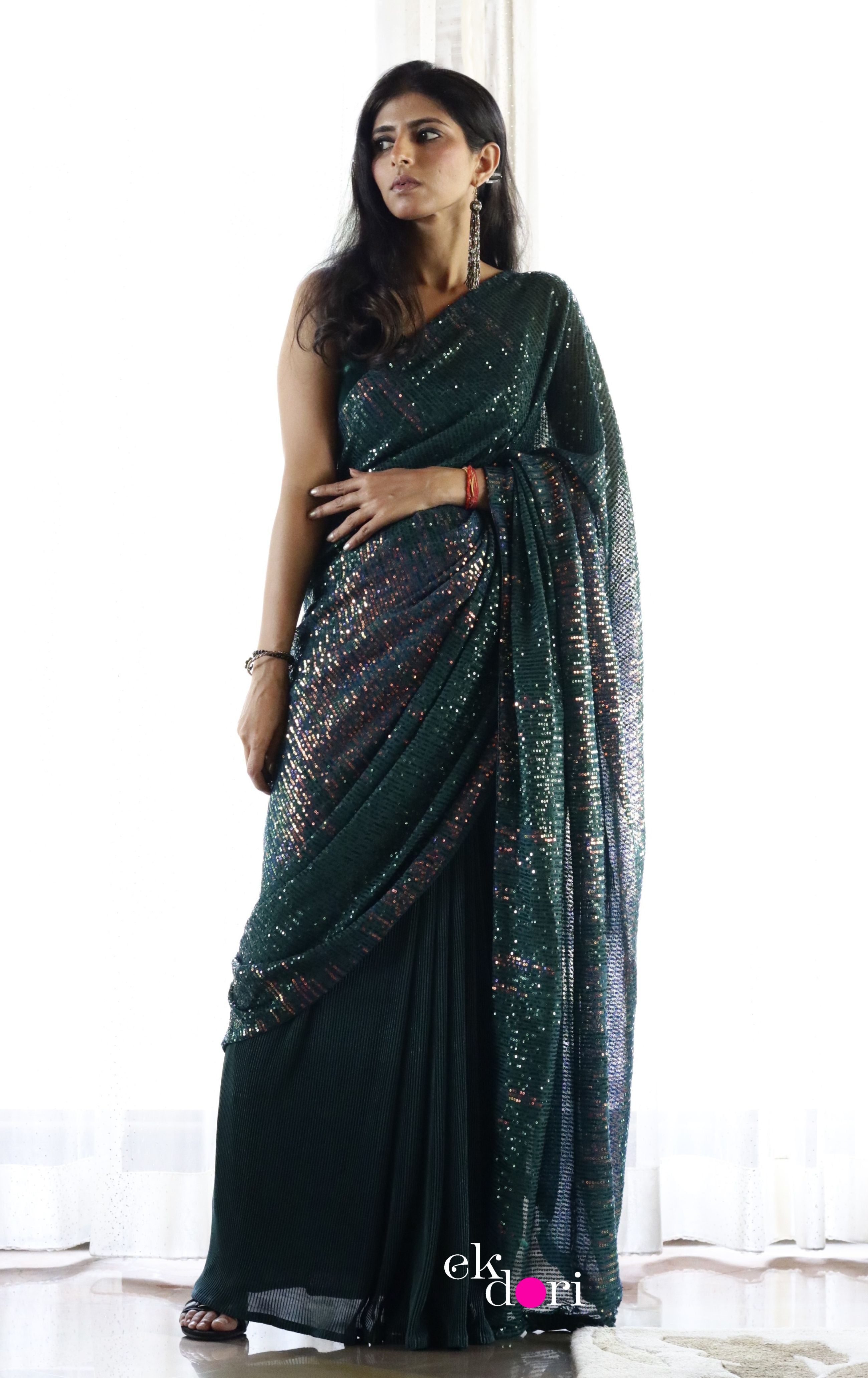 Chocolate Brown Sequins Saree – kreationbykj