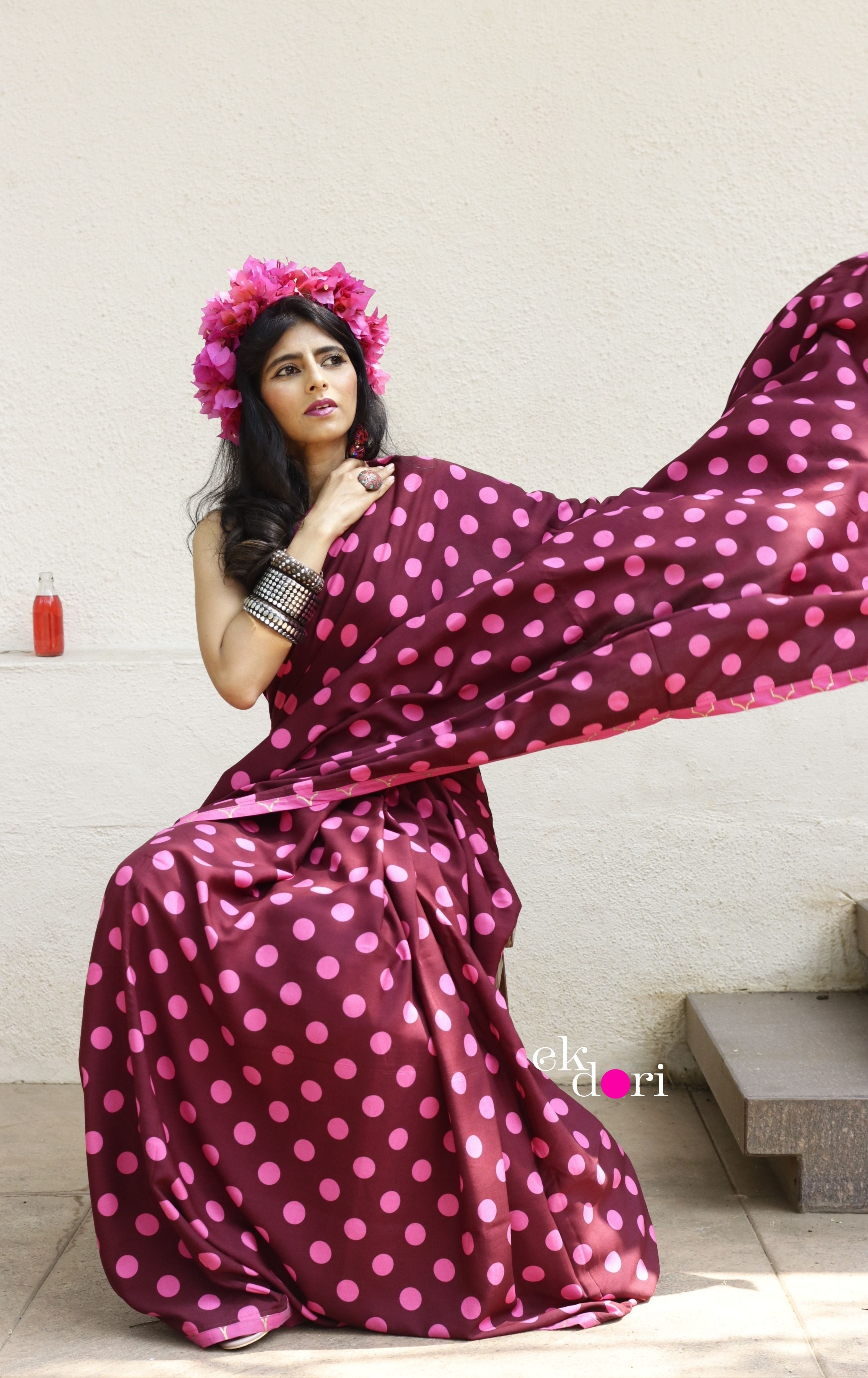 Red Festive Saree in Crepe with Lurex and Embroidery Work