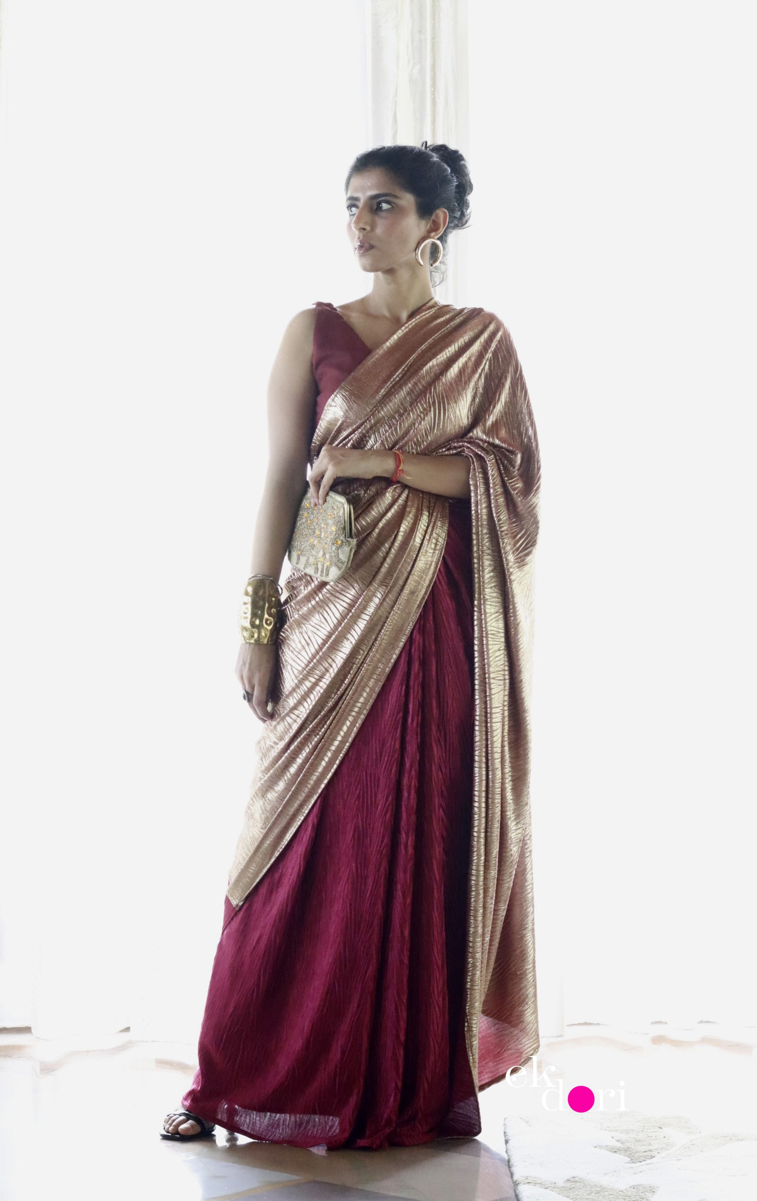 Handwoven Liquid Molten Red Metallic Saree – Akaaro