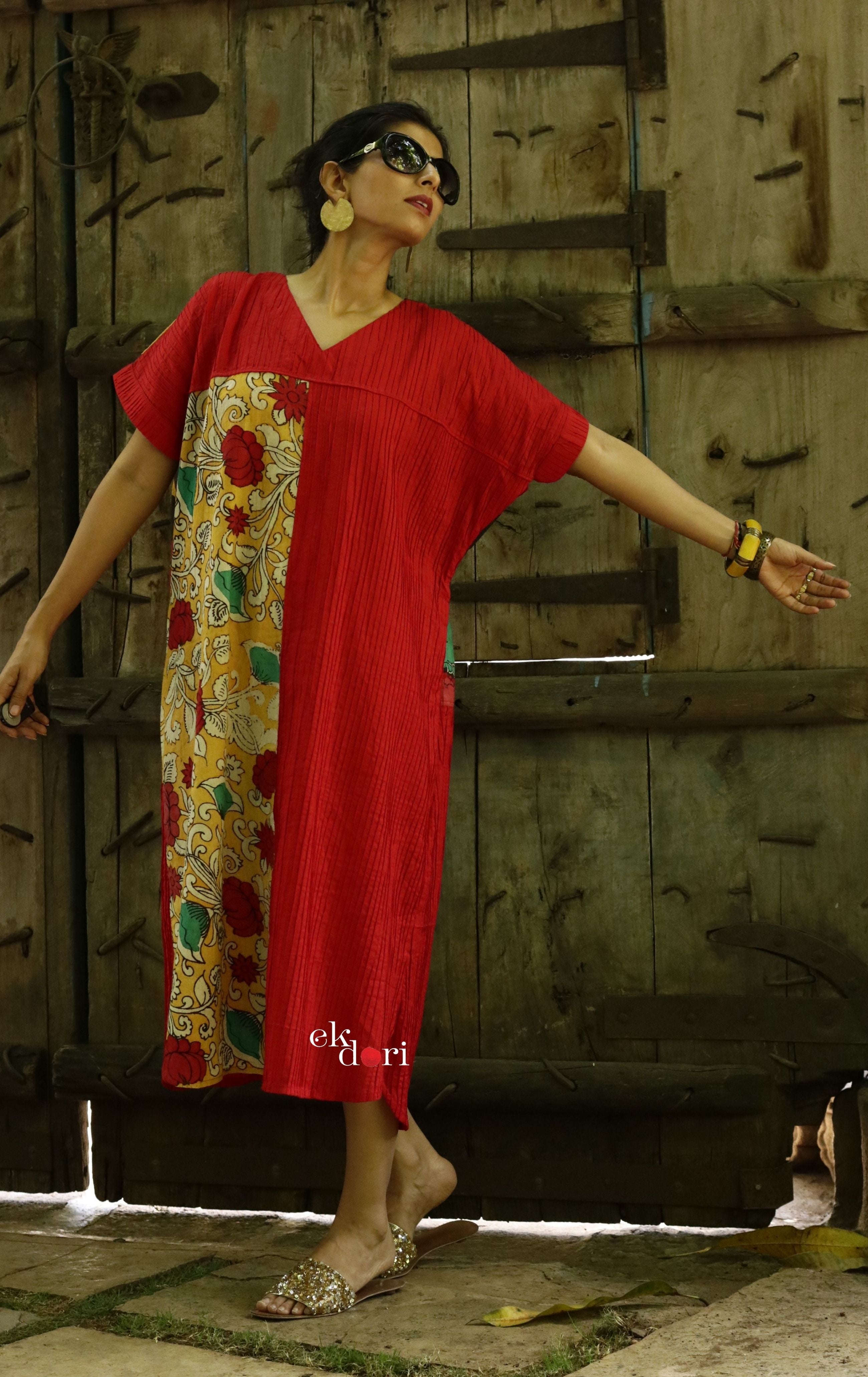 Maroon printed kaftan dress by Keva | The Secret Label