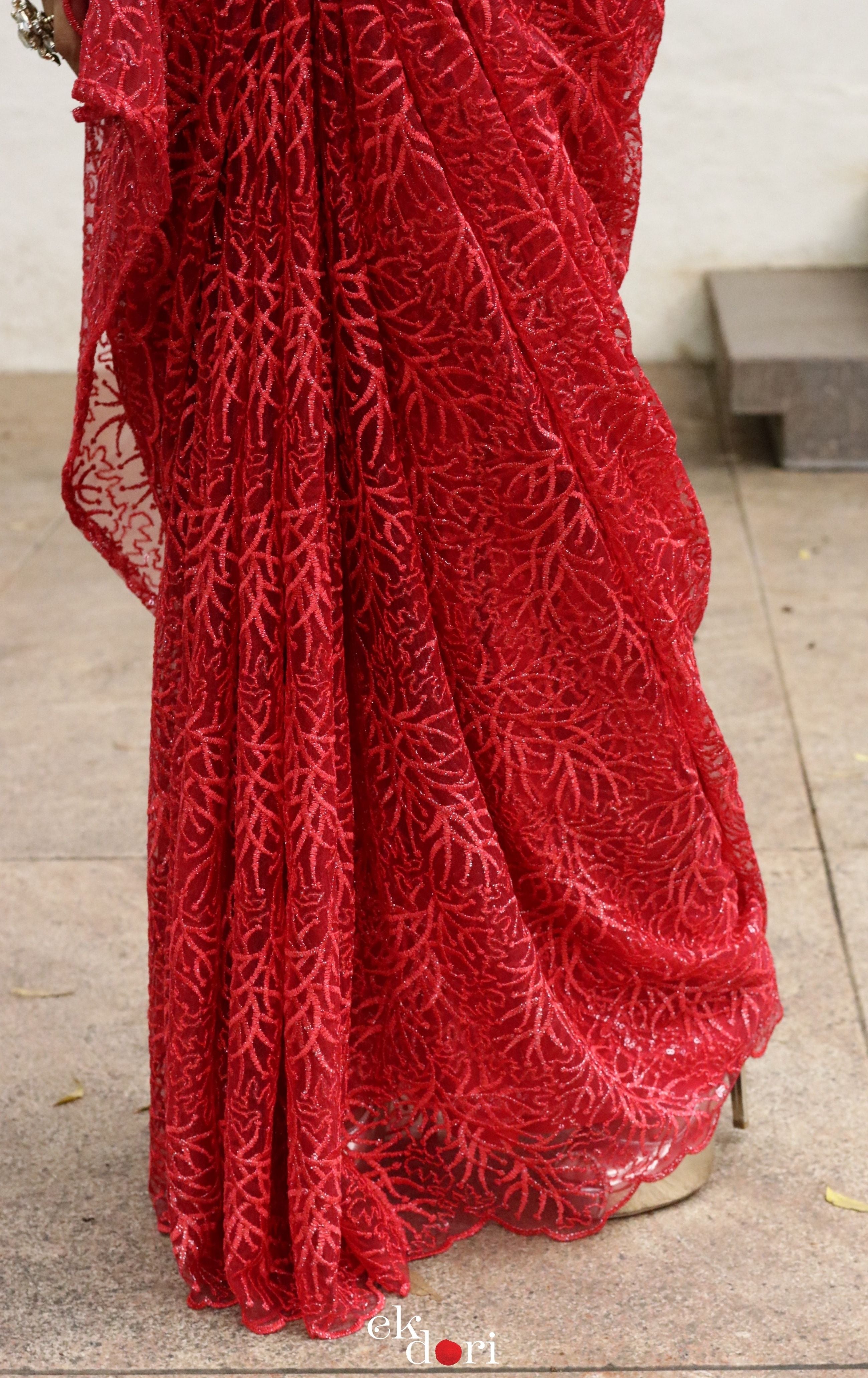 Buy Red Lace Classic Designer Saree : 190109 -