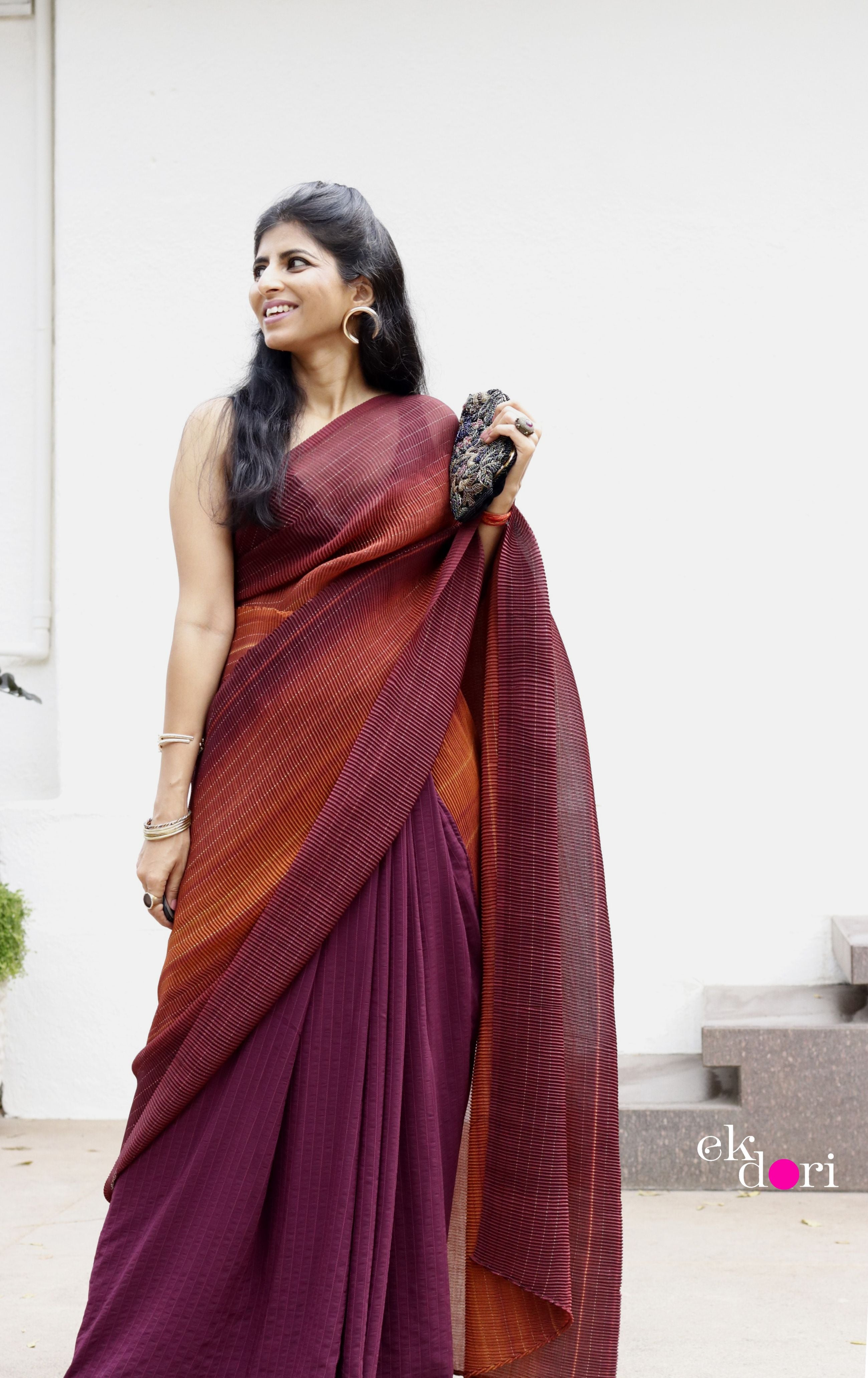 Rust Organza Embroidered Saree Set Design by Prisho at Pernia's Pop Up Shop  2024