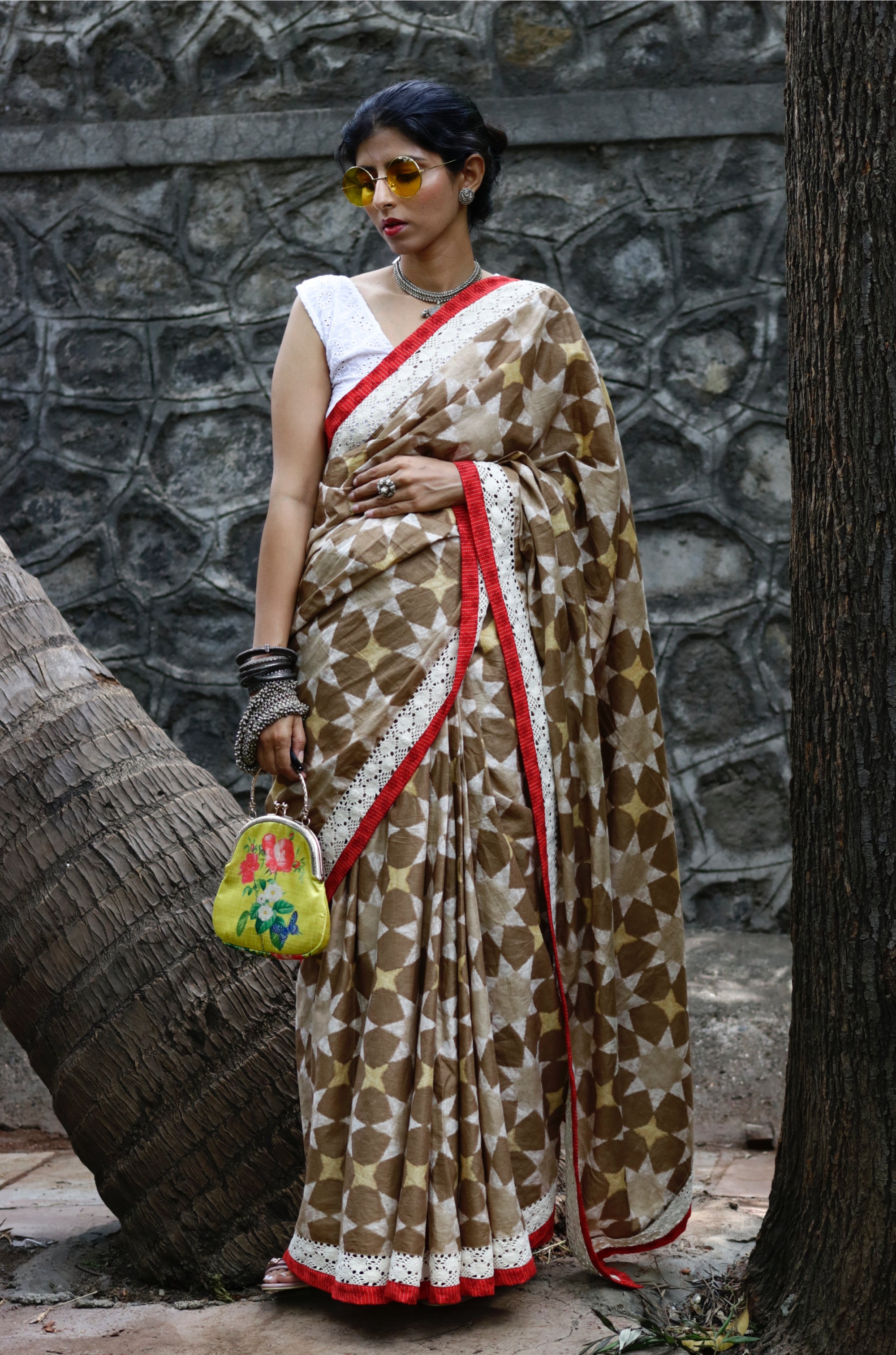 Kaisori Nandana Bagh Patti boota handblockprinted cotton saree
